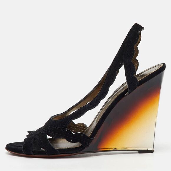 Lanvin Black Suede Slingback Wedge Sandals Size 40,New Products : American Fashion Style Bags On Sale
